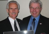 Terry Ledingham (right) with fellow 2016 Alberta Hockey Hall of Fame inductee George Kingston.