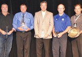 From left: Tim Leer, Colin Derko (Boyle Minor Hockey), Paul Isaac, Boris Rybalka, Rob Dawson, Kevin Kobelka (Hockey Calgary), and Rod Bischke.