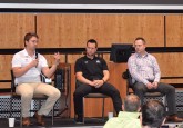 Saturday night’s hot stove panel (from left): Kalle Valiaho (Finnish Ice Hockey Association), Kyle Rehman (NHL Official), Justin Fesyk (Hockey Alberta), Brad Lukowich (former NHL player), and moderator Rob Kerr (Sportsney 960 The Fan).