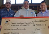 From left: Curtis Glencross, Hockey Alberta Foundation Executive Director Tim Leer, and Curtis Glencross and Friends Foundation Director Kelsey Angeltvedt