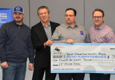Curtis Glencross, Dennis Zukiwsky (Chair, Hockey Alberta Foundation), Tim Leer (Executive Director, Hockey Alberta Foundation), Jason Evanson (CEO, Ronald McDonald House Alberta), Jennifer Clermont ( Director of Operations, Ronald McDonald House Alberta),