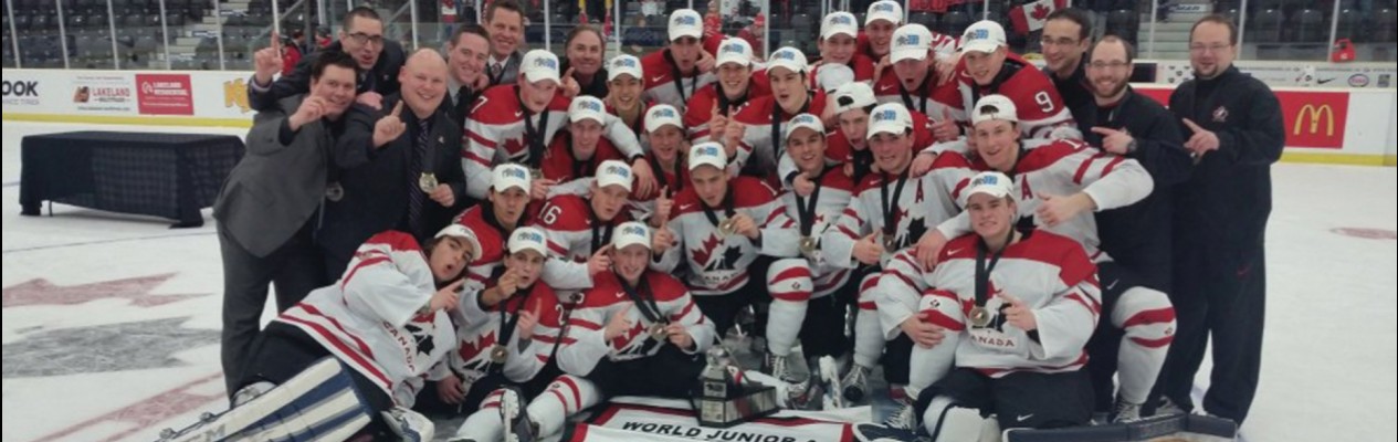 Team Canada West celebrates its 2015 World Junior A Challenge Title. Photo: Matthew Murnaghan / Hockey Canada Images