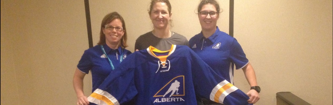 (From left) Team Alberta Head Coach Carla Macleod, Goalie/Video Coach Amanda Tapp, and Assistant Coach Cassea Schols.